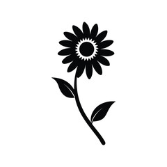 Daisy With Curved Stem And Leaves Black Vector