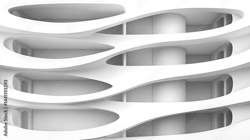 Aufkleber futuristic white abstract architecture with curvilinear design elements