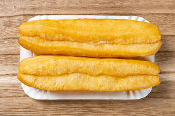 top view deep-fried dough sticks at horizontal composition