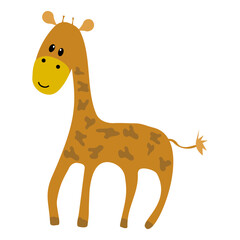 Cute giraffe character. Cartoon wild animal. Yellow brown vector. Friendly smiling figure.