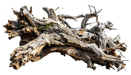 dead dry root of an old tree isolated on white or transparent     