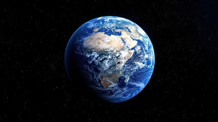 Obraz premium Earth view. Blue oceans, continents, stars backdrop