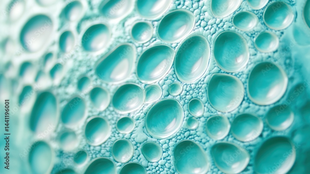 Aufkleber Close up view of water droplets on a surface, capturing the abstract textures and patterns, background blurred