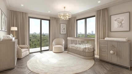 Fototapeta premium Elegant nursery with city view