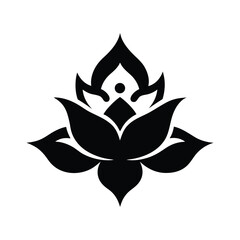 Oriental Floral Motif Icon Black Vector Silhouette