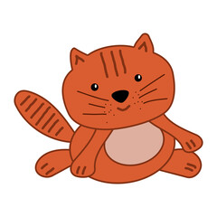 Funny cat cartoon. Cute sitting kitten. Happy smiling character. Vector playful illustration.