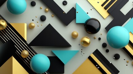 Obraz premium Abstract geometric shapes; gold, teal, black