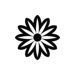 Round Daisy Like Floral Icon Black Vector Silhouette