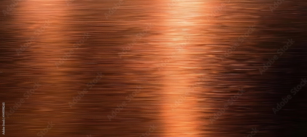Aufkleber close-up view of horizontal brushed copper metal surface with warm light reflections creating a smoo