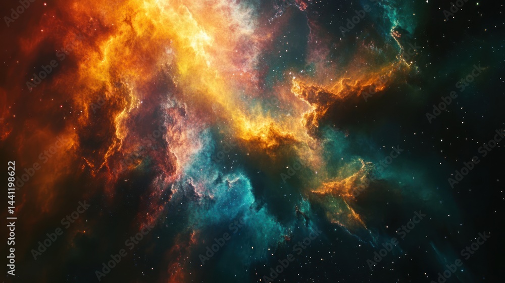 Poster colorful nebula explodes in the vastness of space, creating cosmic art and inspiring imagination