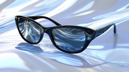 Stylish sunglasses on silk, studio shot