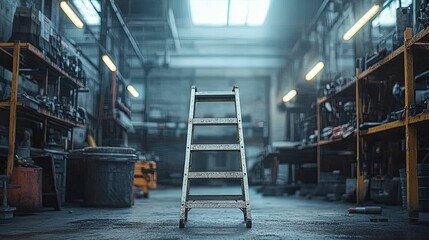Fototapeta premium Industrial interior space with a metal ladder.