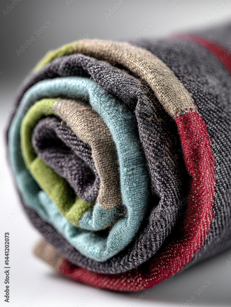 Poster rolled colorful towel showcasing texture and vibrant patterns.