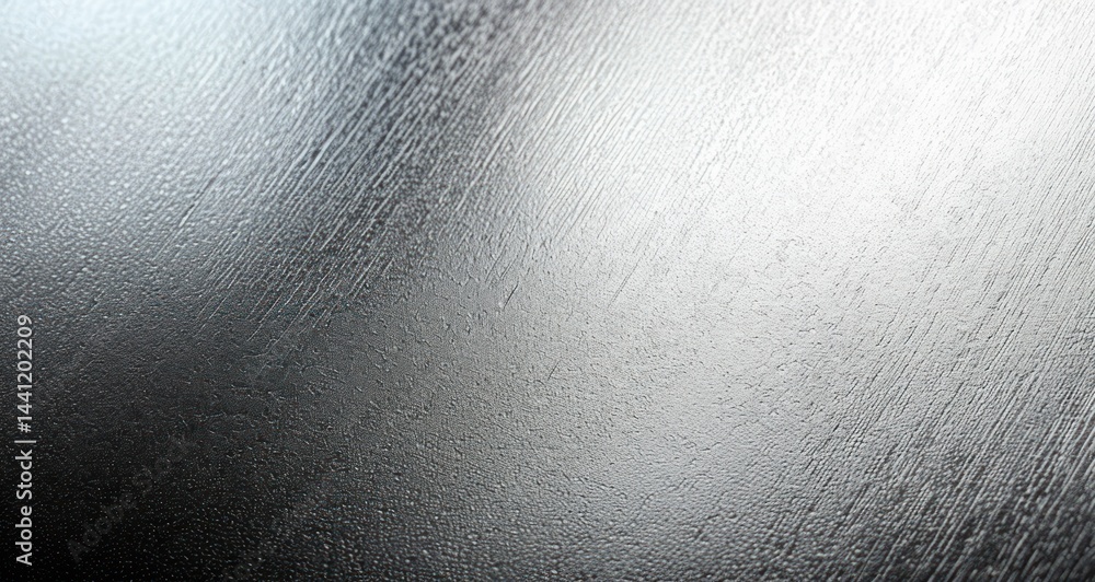 Poster close-up of a textured metallic surface with fine scratches and varying light reflections creating a