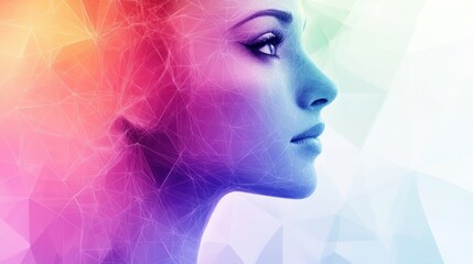 Fototapeta premium Colorful artistic profile of a woman, abstract digital art, background, design for beauty concepts