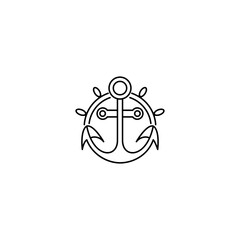 anchor logo with ship rudder combination in linear design style