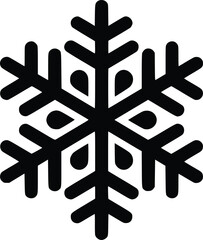 Black and white bold vector of a snowflake icon, isolated on white background.
