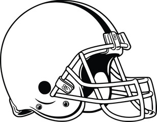 Black and white bold vector of a football helmet, isolated on white background.