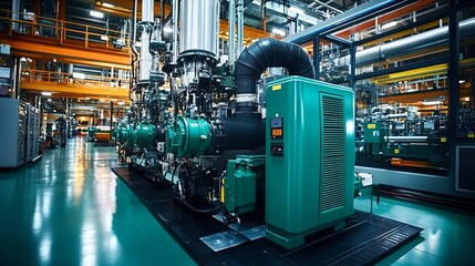 Industrial machinery arrangement in a modern factory.