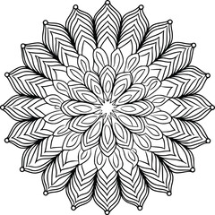 Black and white bold vector of a detailed mandala, isolated on white background.