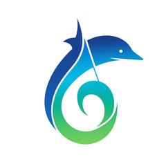 Fototapeta premium Abstract Blue and Green Dolphin Logo Design for Eco-Friendly Marine Branding - Modern Minimalist Vector Illustration