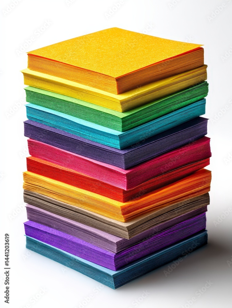 Poster colorful stack of sticky note paper sheets arranged neatly in layers.