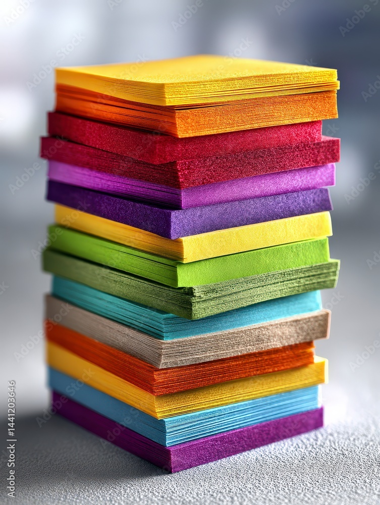 Poster colorful stack of paper sticky notes arranged neatly in varying shades.