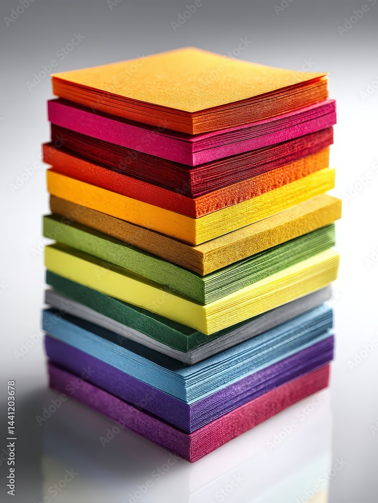 Poster stack of colorful sticky note paper sheets arranged neatly in a gradient pattern.