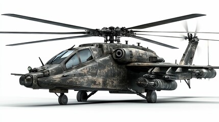 Modern military helicopter in camouflage design.