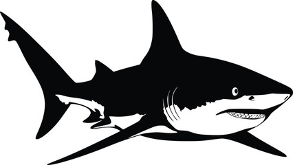 Fototapeta premium Black and white bold vector of a hammerhead shark, isolated on white background.