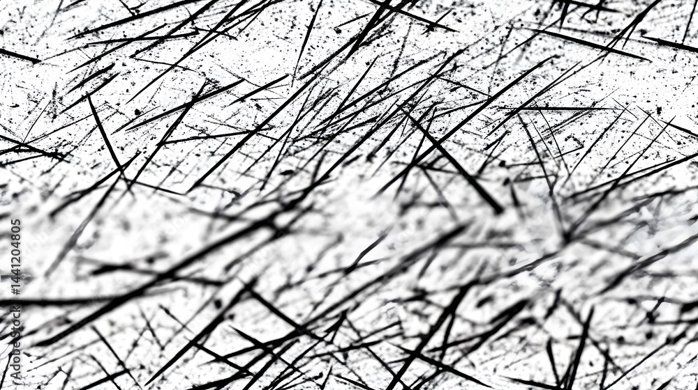 Poster abstract pattern of intersecting, black lines on a white background.