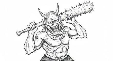 Fototapeta premium Oni Demon with Kanab Club in Traditional Japanese Style