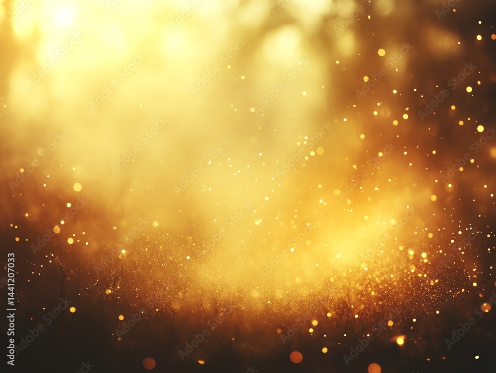 Poster golden light sparkles bokeh background