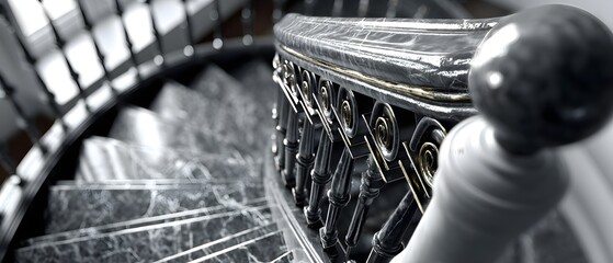 Winding gray staircase symbolizes life's complexity, blending choices and experiences beyond black and white. Its curves embody uncertainty and growth, making it an inspiring, reflective background.