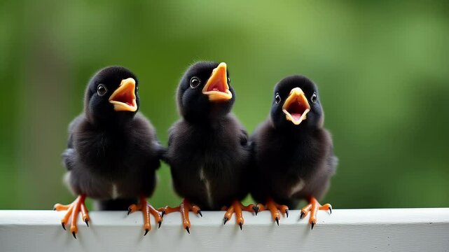 Young Dark Feathered Nestlings Approximately One Week Old on a Residential Balcony