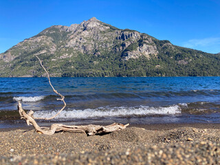 beach of lago paimun lake at lanin national park, patagonia, argentina