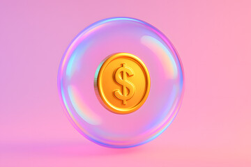 Colorful wealth bubble — symbolic 3D concept of fragile financial prosperity with vibrant pastel tones