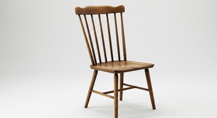 Wooden Spindle Back Chair on White Seamless Background