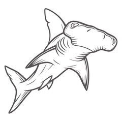 Hammerhead Shark Outline Illustration, Sphyrna Mokarran