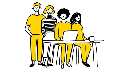 Diverse team collaborating on laptop at desk