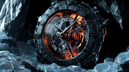 Fototapeta premium Old clock mechanism with the crystal. Crystal Forge. Illustration