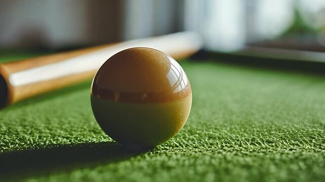 Snooker ball on green felt table