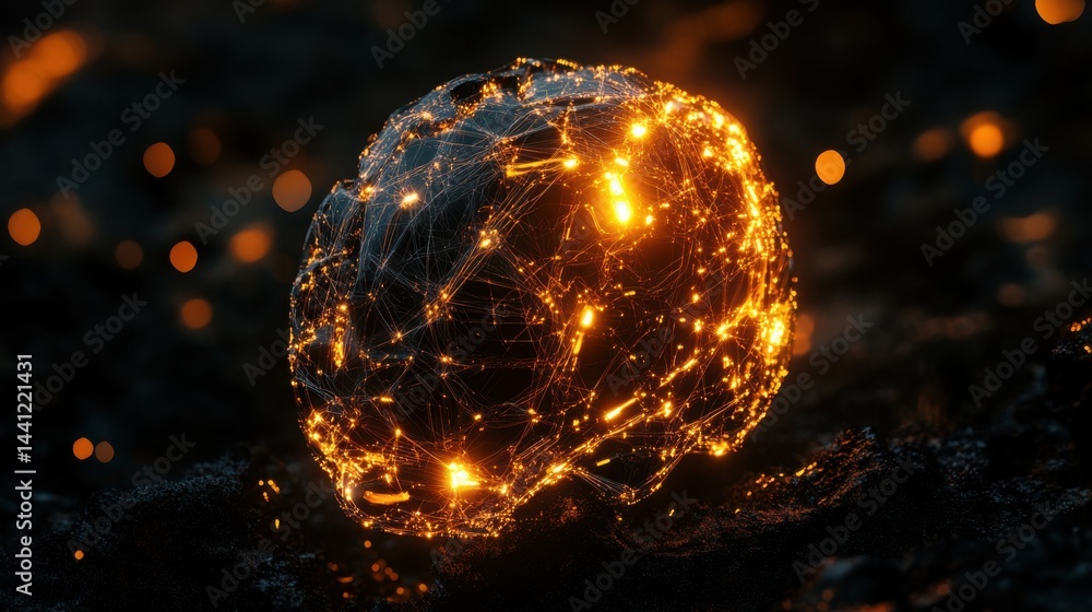 Poster abstract 3d render of a digital brain, glowing with interconnected circuits and neural pathways, sym