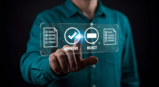  Document Approval System Online Business Workflow Management.Online Approval Decision Making Concept, Workflow Automation and Paperless Office Document Approval System ,Modern digital workflow.