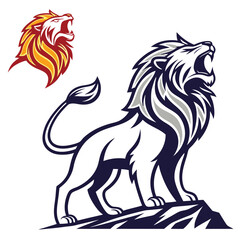 Powerful Lion Roaring on a Mountain