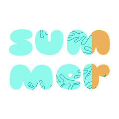 Text Summer in abstract figure colored background. Poster design, flyer. Vector illustration.