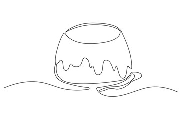 Continuous one line drawing of Sweet pudding. Single line drawing illustration of Pudding. Dessert meal concept vector art. Doodle line illustration.
