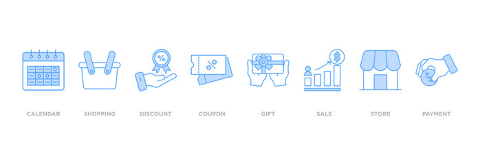 Black friday banner web icon vector illustration concept with icon of calendar, shopping, discount, coupon, gift, sale, store, payment