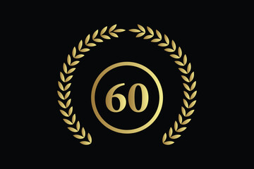 Naklejka premium number 60 with laurel wreath icon, vector illustration.