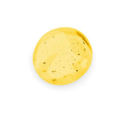Drop of golden serum on white background